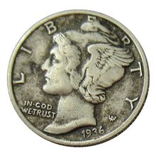 厂价直销美国Mercury10美分1936年份镀银复制纪念币