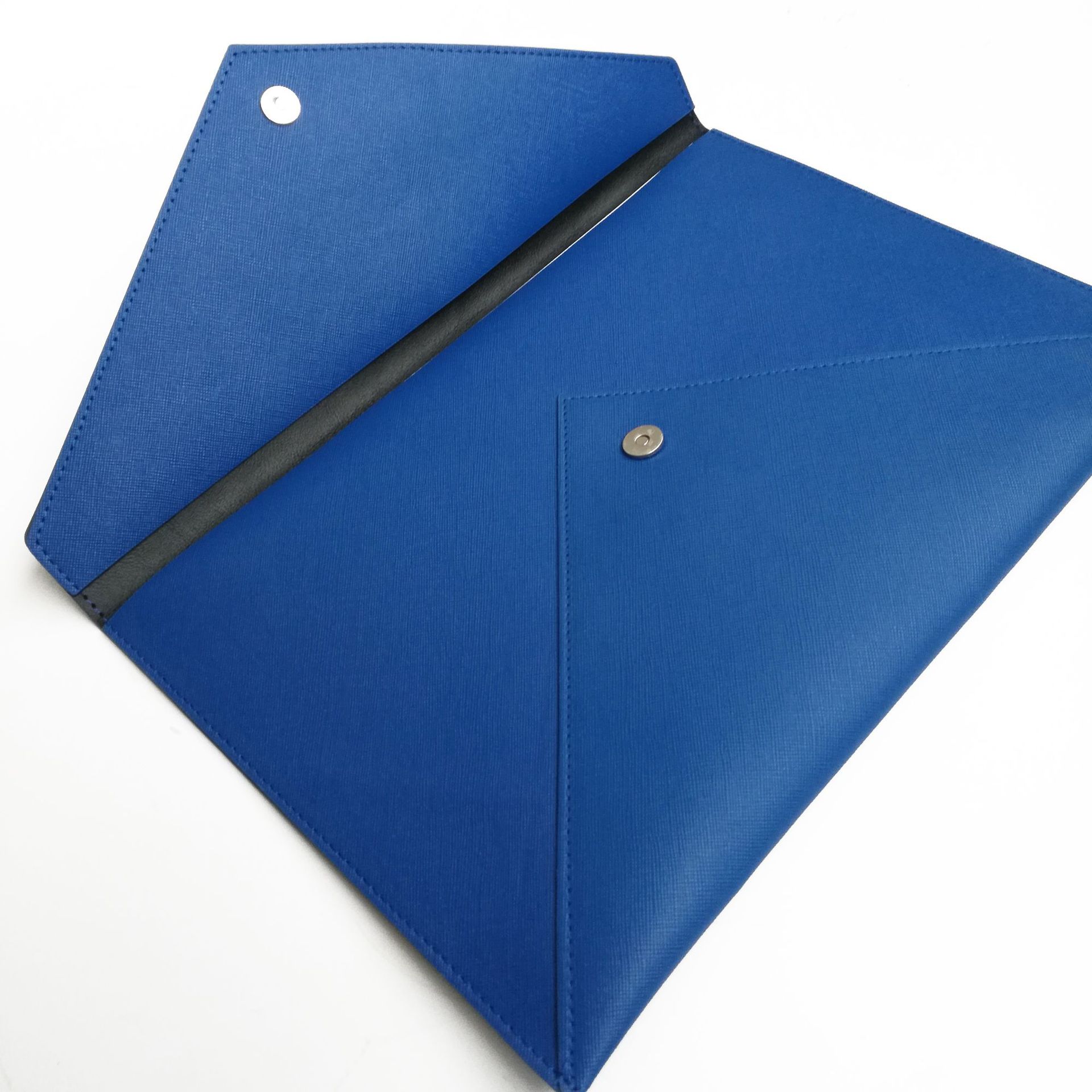 定制蓝色皮革a4文件袋 皮革车缝办公资料文件袋定做logo
