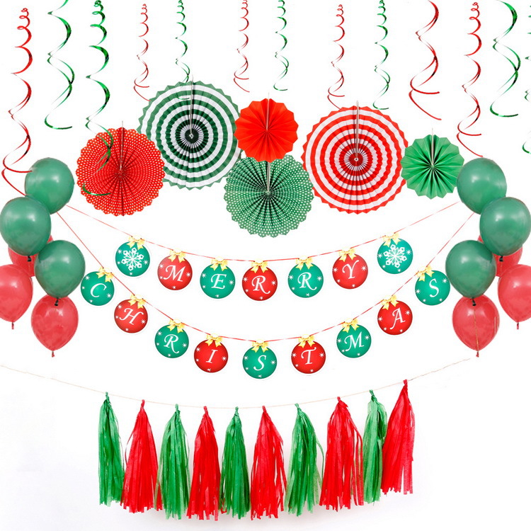 Christmas Decoration Balloon Paper Fan Flower Spiral Set Holiday Party Deployment and Decoration Atmosphere Decor Set