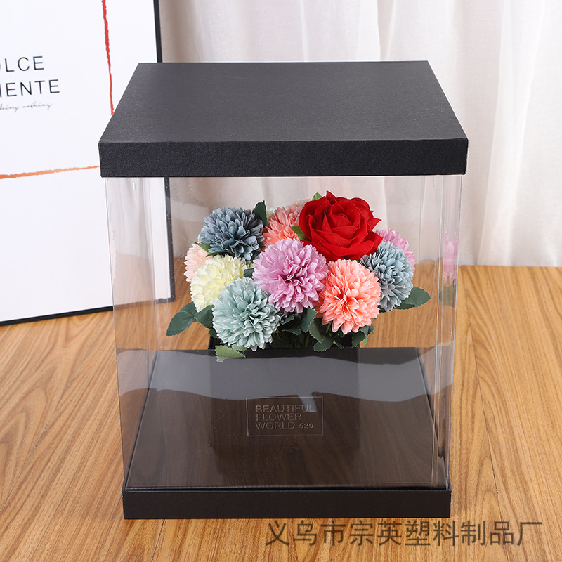 鲜花礼品包装盒 花店玫瑰花透明展示盒 创意韩系手捧花盒包装批发