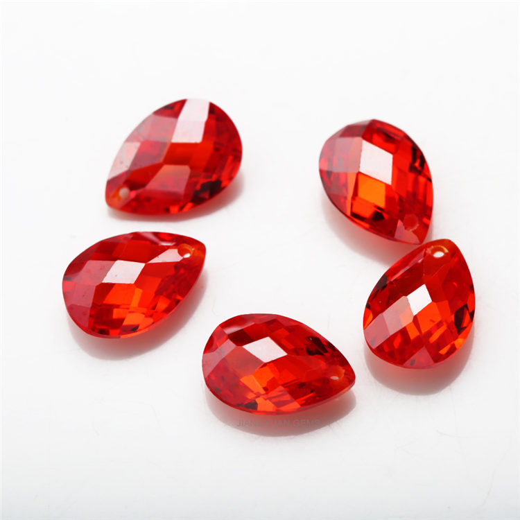 锆石双龟面梨形打孔石榴红