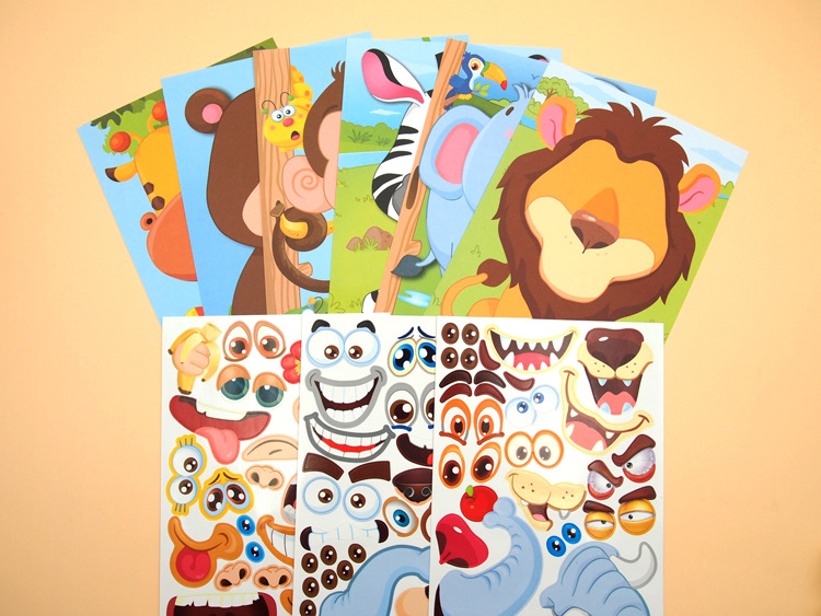 工厂直销趣味变脸拼图贴纸 儿童益智类卡通形象表情变换贴纸批发