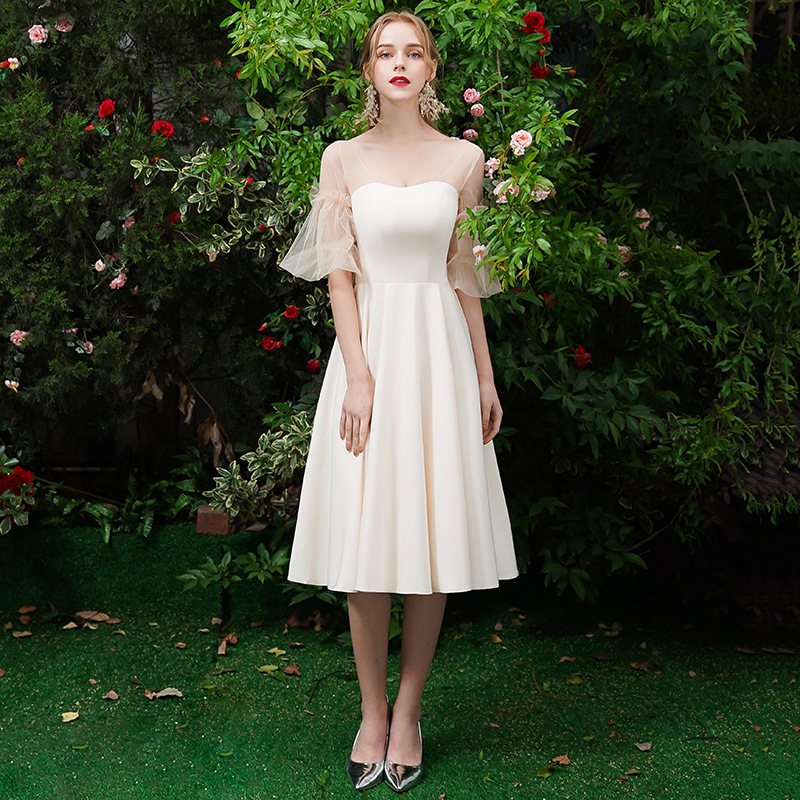 法国小礼服女2022新款气质名媛宴会香槟色中长款很仙的小众连衣裙