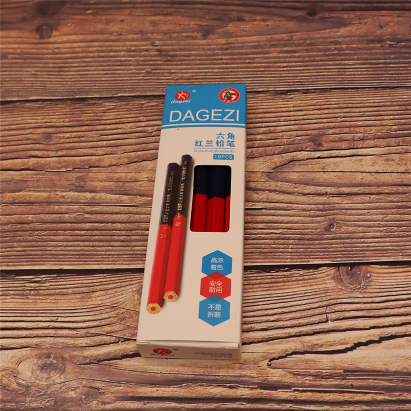 厂价批发大个子牌六角大红兰铅笔 木工铅笔 双色木匠记号笔