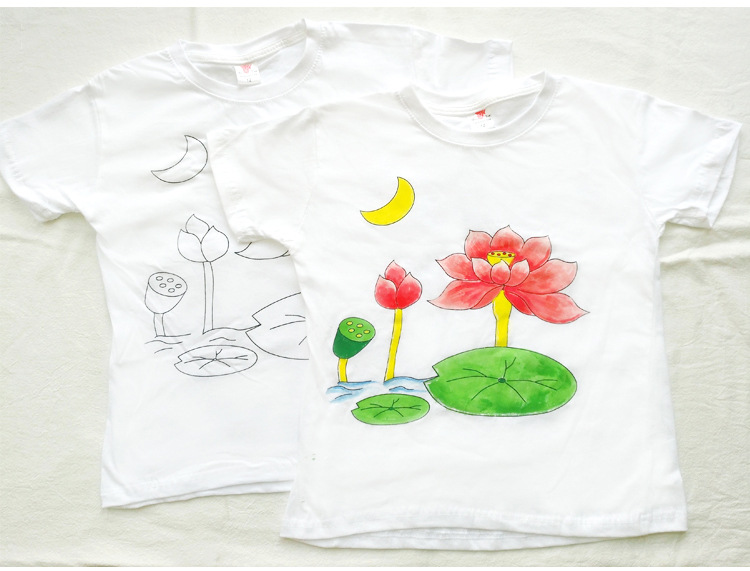 填色后展开放置24小时后,水洗不会褪色哦~纯白t恤,可以用纺织笔或丙烯