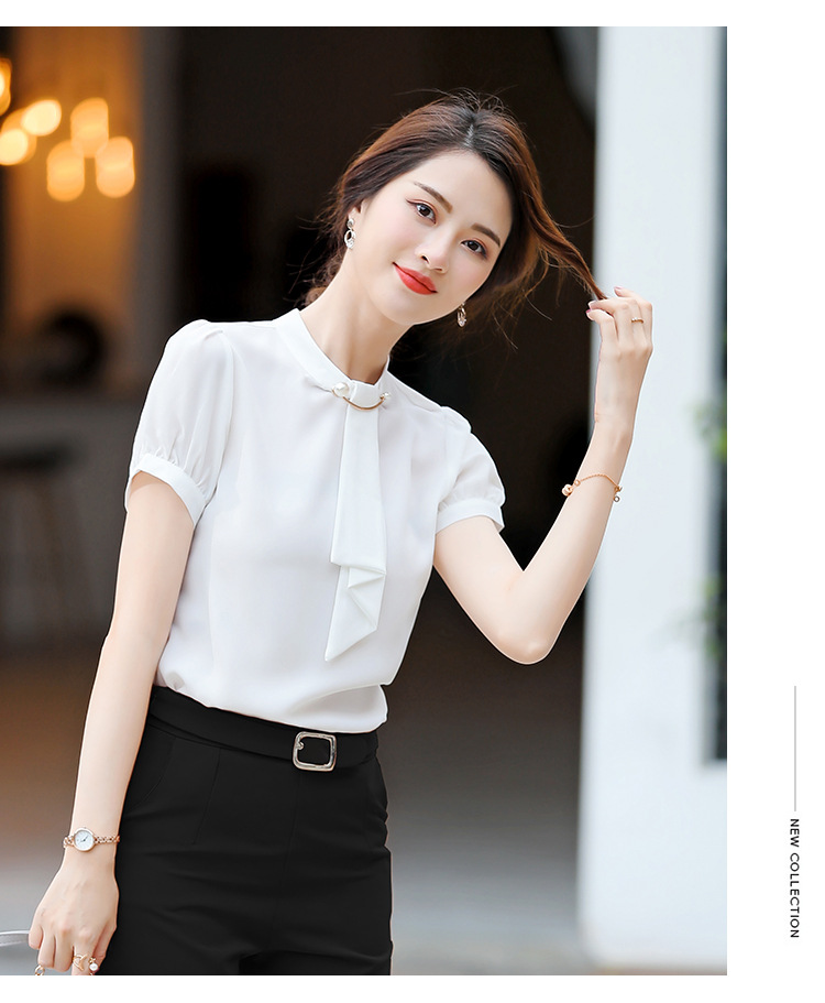 2019新款夏季白衬衫女短袖工作服正装职业修身韩版百搭衬衣韩范ol