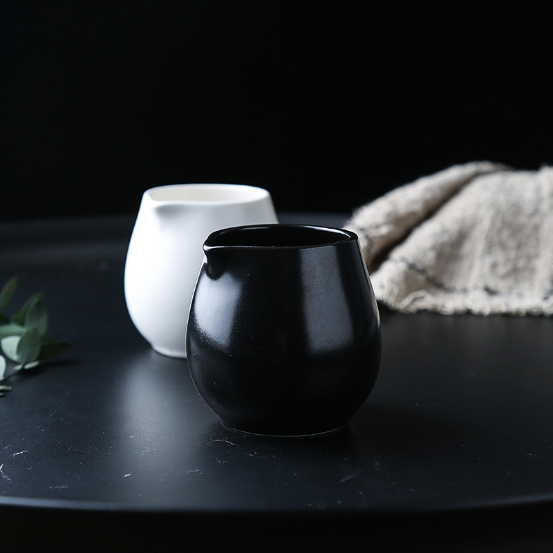黑色哑光陶瓷小奶盅迷你奶缸奶罐蜂蜜奶杯咖啡牛奶壶糖缸定制