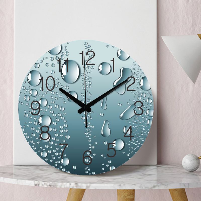 钟表挂钟客厅现代简约大气家用石英钟创意静音水珠图案钟挂表195