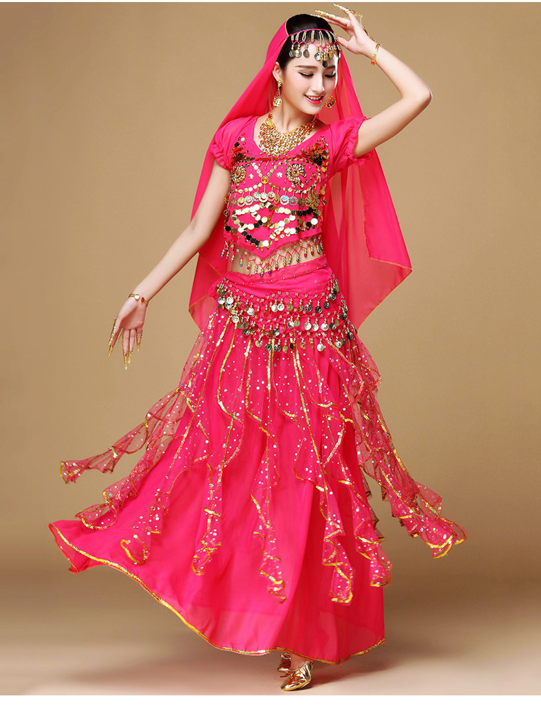 肚皮舞彩点裙子舞台表演服装印度舞演出服夏季套装短袖练习服