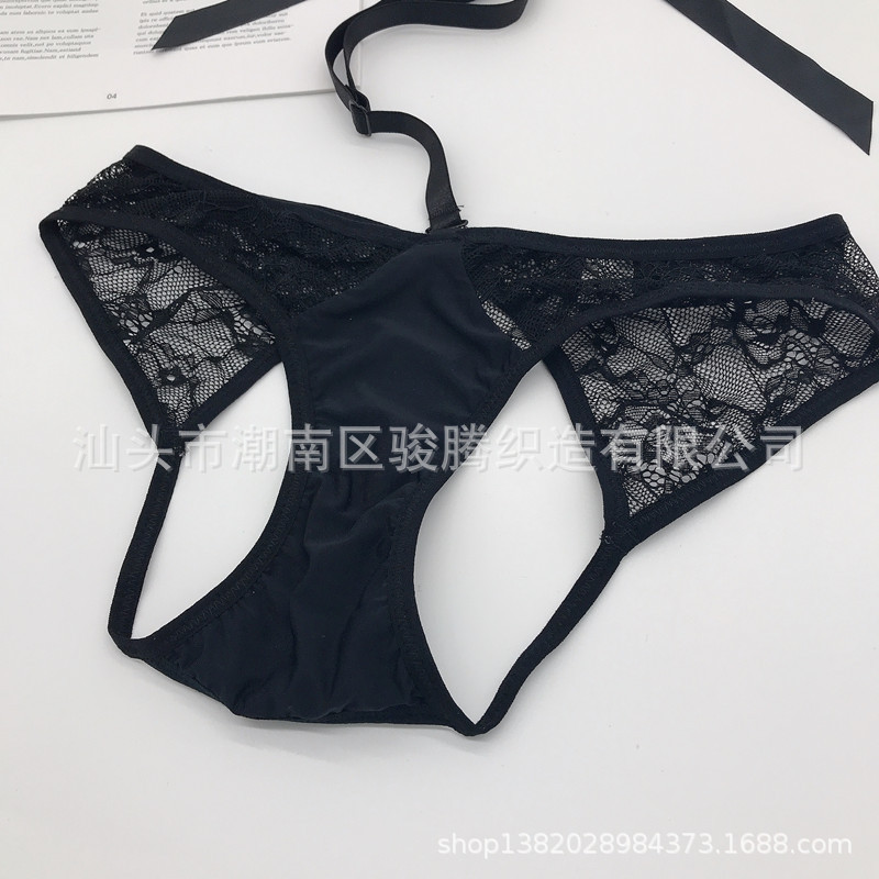 Factory Direct Sales Halter Sexy Open Underwear Female T-Back Sexy Underwear T-Shaped Panties Hollow out Lace See-through