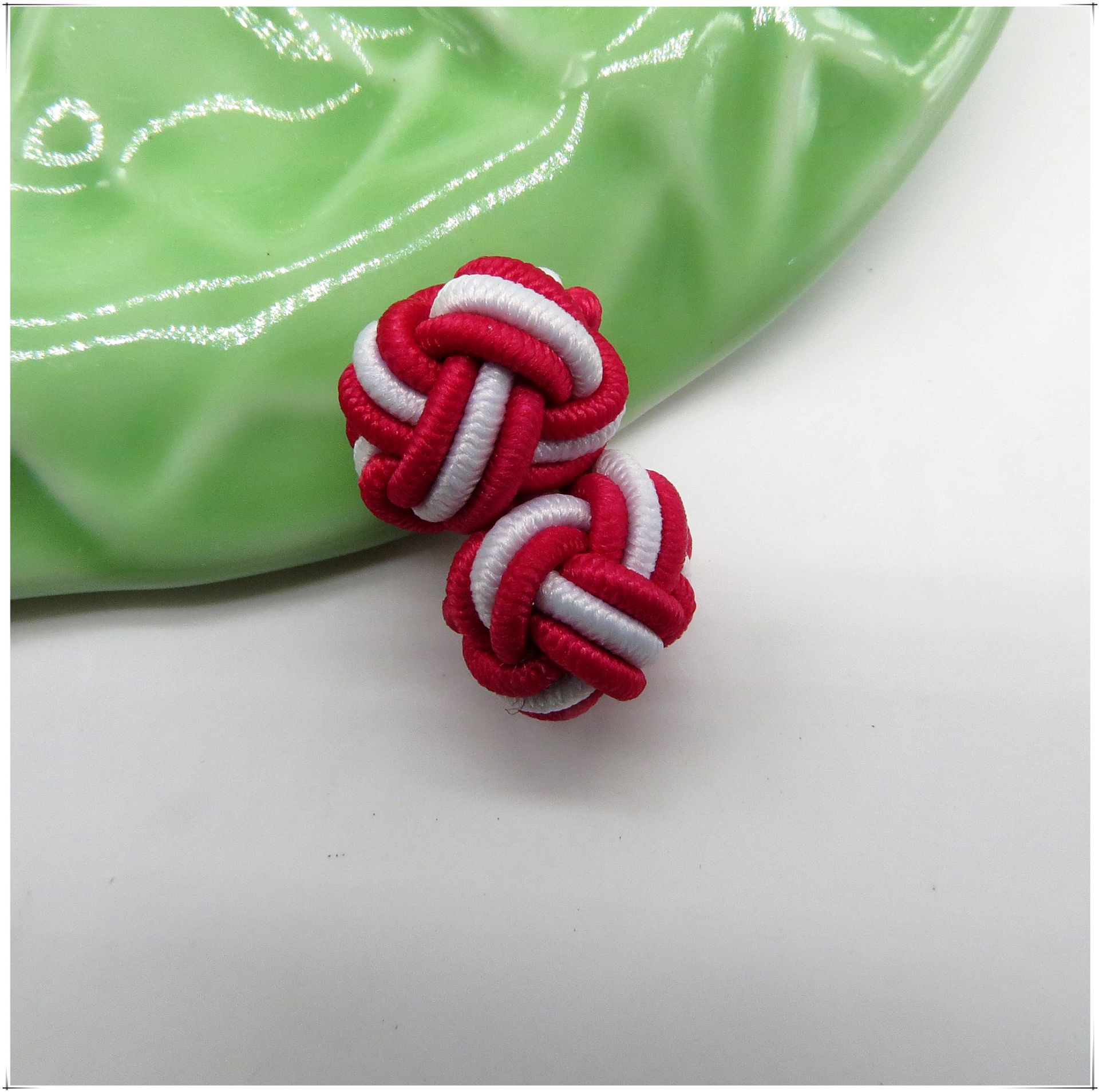 纯手工袖扣橡皮筋盘扣传统中国结编织绳扣波子两色双球松紧扣