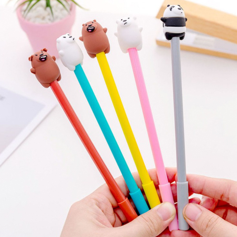 创意卡通熊猫中性笔蠢呆萌小熊水性笔中学生用笔办公学习水笔批发