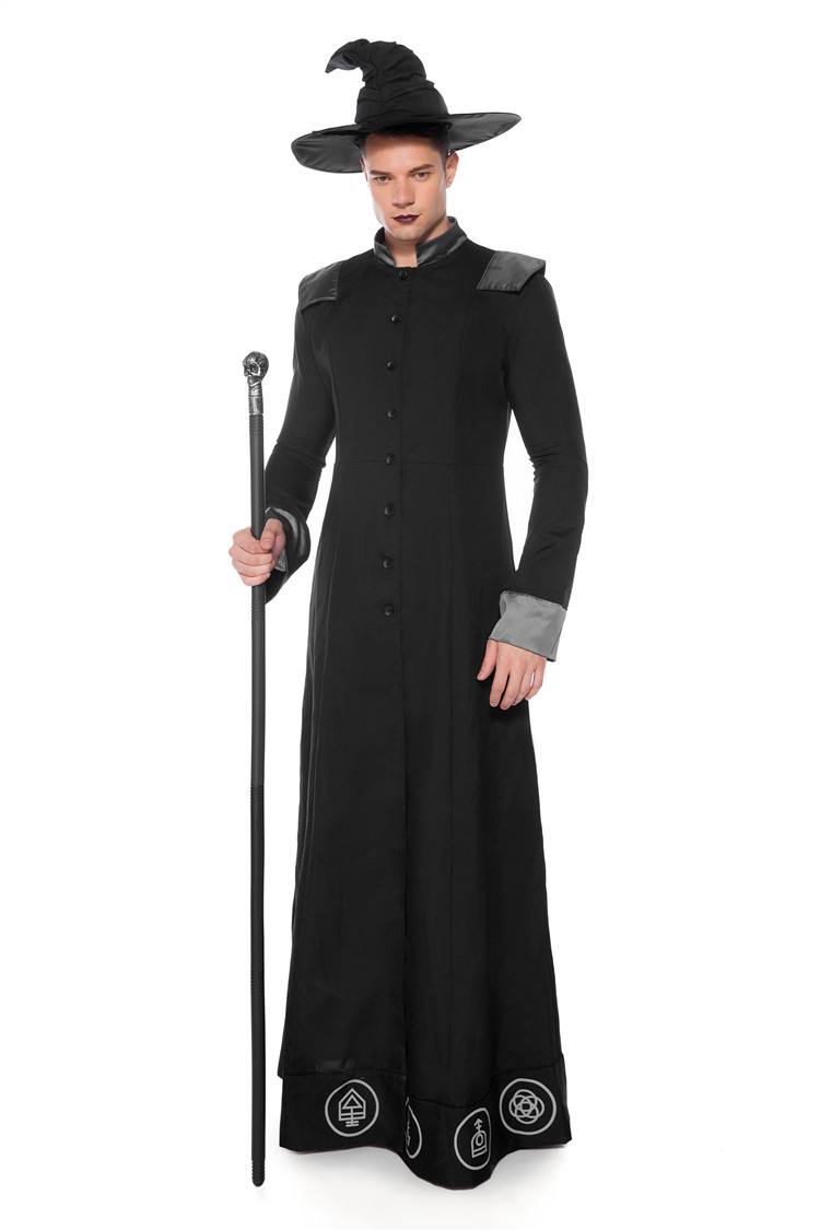 万圣节男成人吸血鬼节 法师长袍 妖怪化妆 宗教教父男款巫师服