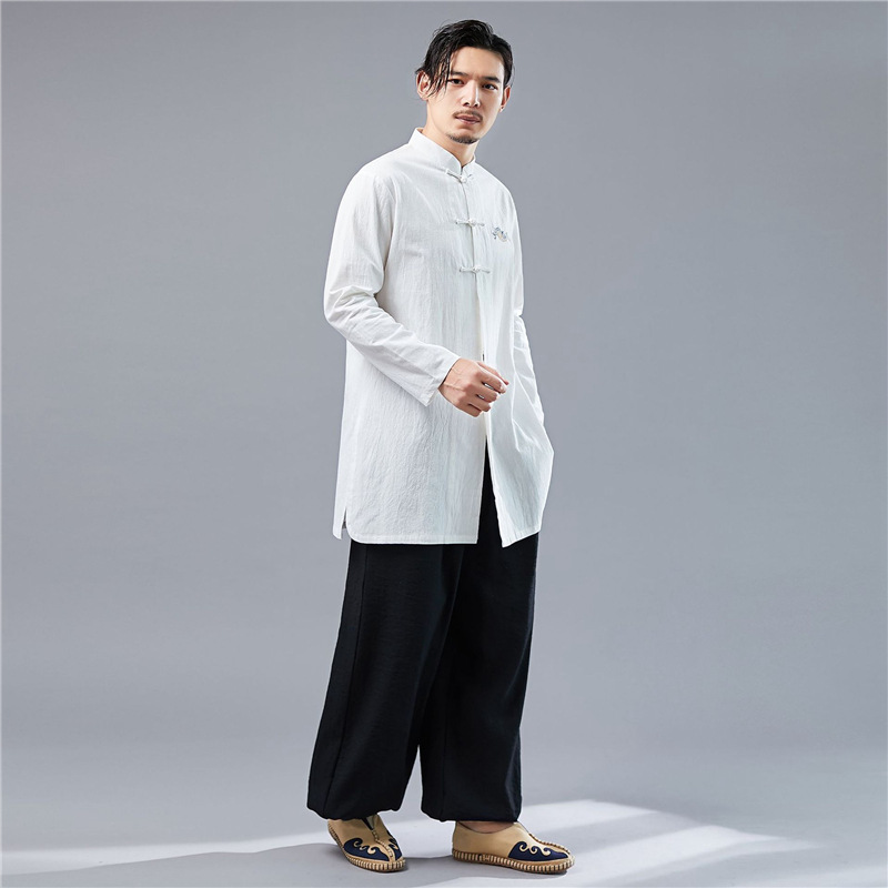 古风国风男装复古棉麻佛系男装中国风长衫宽松中山装禅服唐装上衣