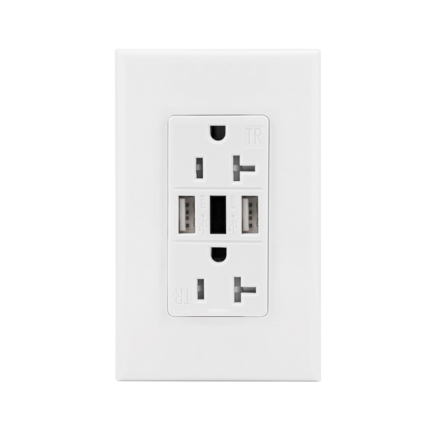 美标三孔双usb电源插座 美国双usb充电墙壁插座美式面板5v/4.0a