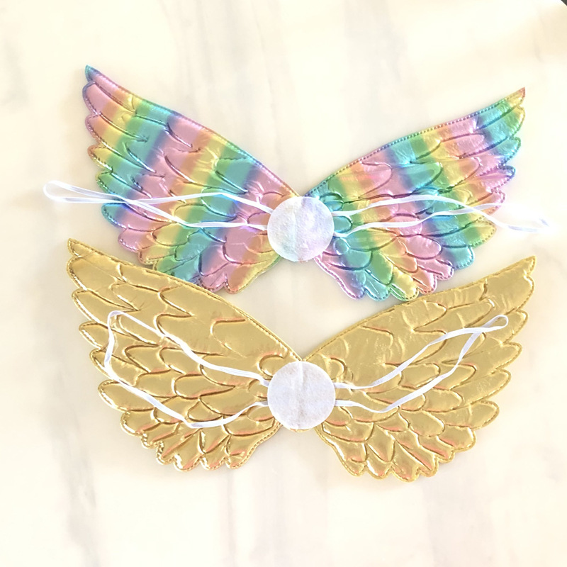 彩虹色天使翅膀儿童独角兽生日派对翅膀公主短裙连衣裙服装配饰