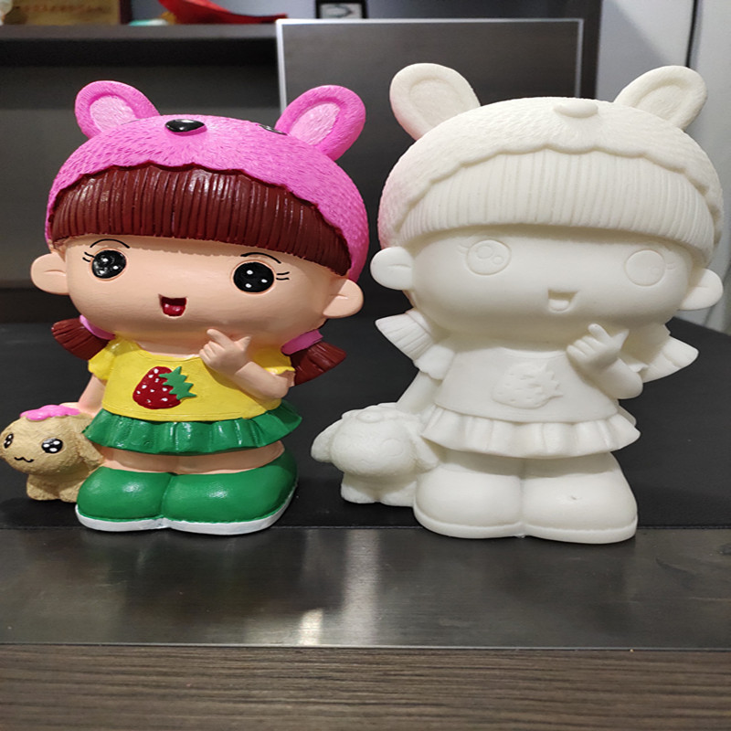厂家批发石膏彩绘娃娃白坯涂色搪胶模具白胚儿童手工地摊diy玩具