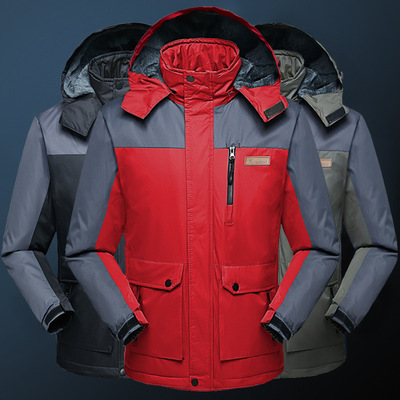 男士冲锋防寒衣服冬季加绒加厚棉衣男中长款户外棉袄男外套爸爸装