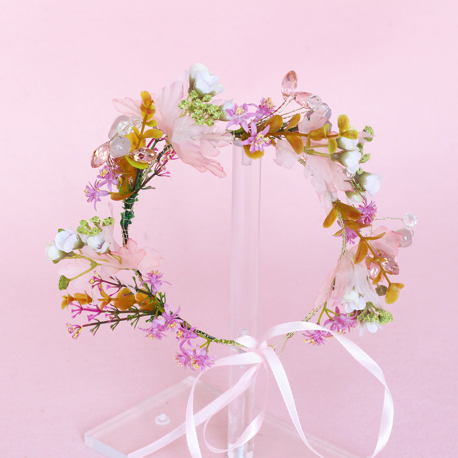 兰尚新款热销花环 珠串粉色小桃花儿童花环头饰新娘结婚花童饰品