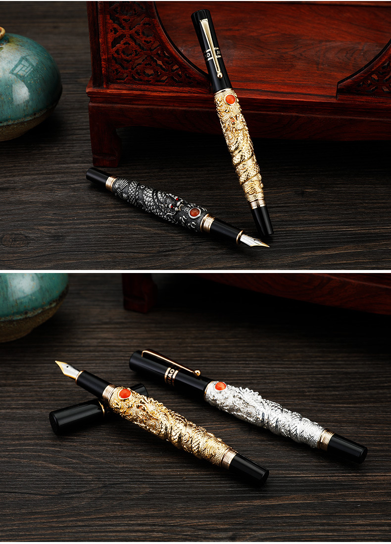 飞天龙中国风钢笔,立体龙形锌合金属钢笔龙腾胜世国风书法笔尖