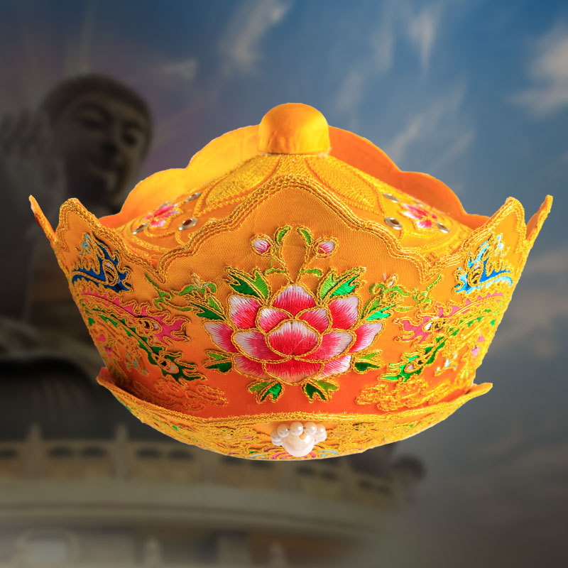 刺绣和尚帽子佛法帽毗卢帽可水洗僧帽佛教用品胶片五佛帽