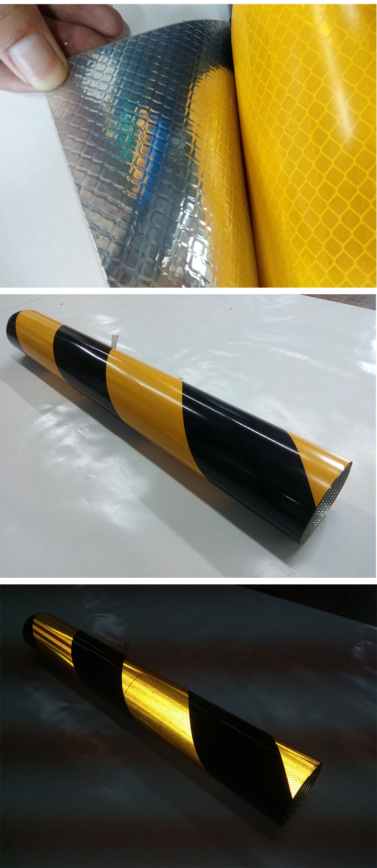 黄黑斜纹反光膜 铝背基反光膜 停车场/安全岛/立交桥墩警示材料-阿里