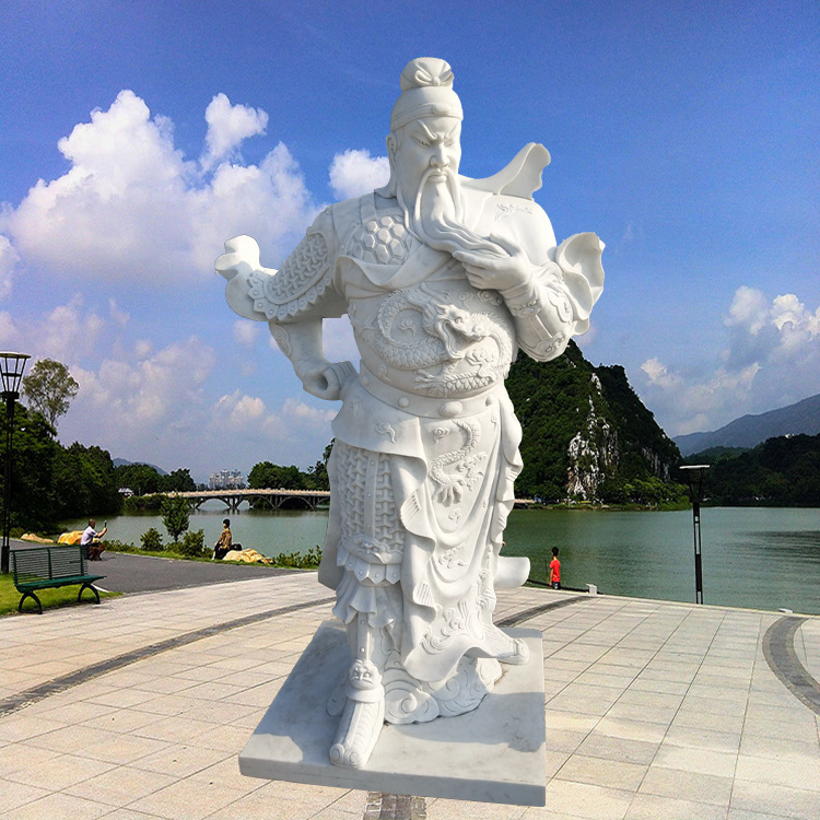 石雕关公像天然汉白玉武财神关羽佛像家庭寺庙镇宅摆件