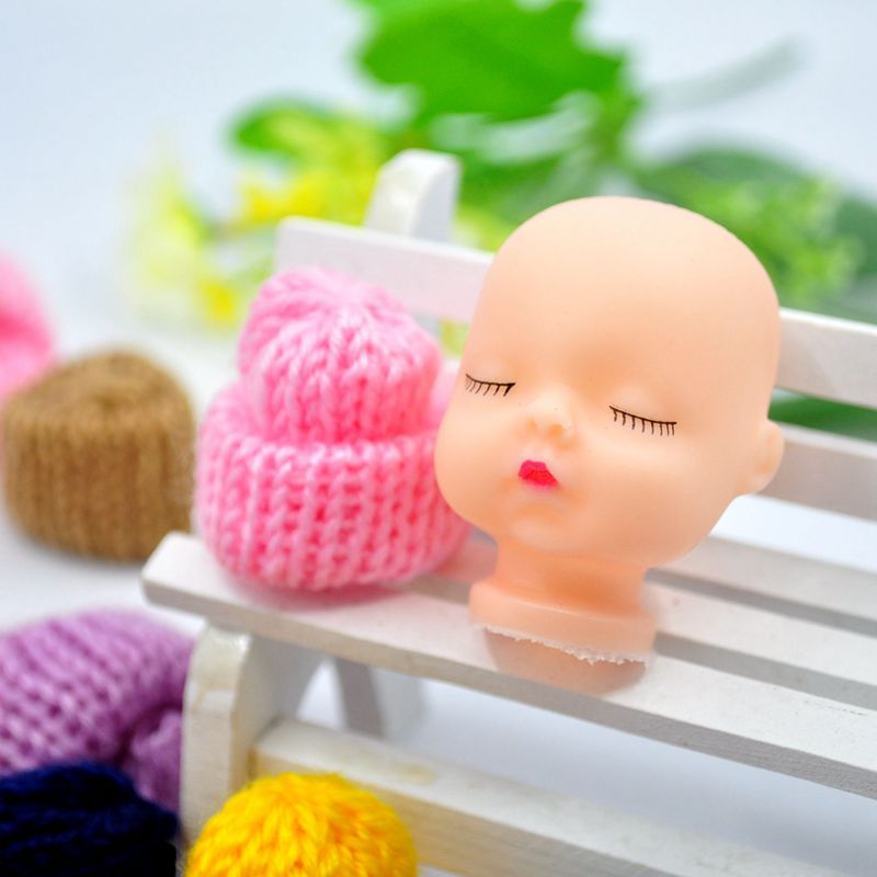 热销睡眠娃娃钩针编织娃娃头 毛球毛线帽钥匙链diy配件手工材料包
