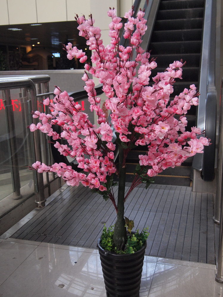 特价假树头仿真植物花树 纯色粉桃花树造型优美落地年宵花花园