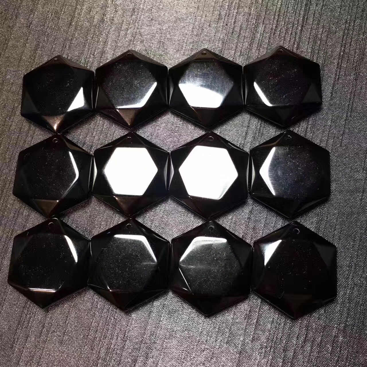 天然黑曜石六芒星吊坠 纯黑耀石大卫星 六角菱形吊坠 黑曜平安