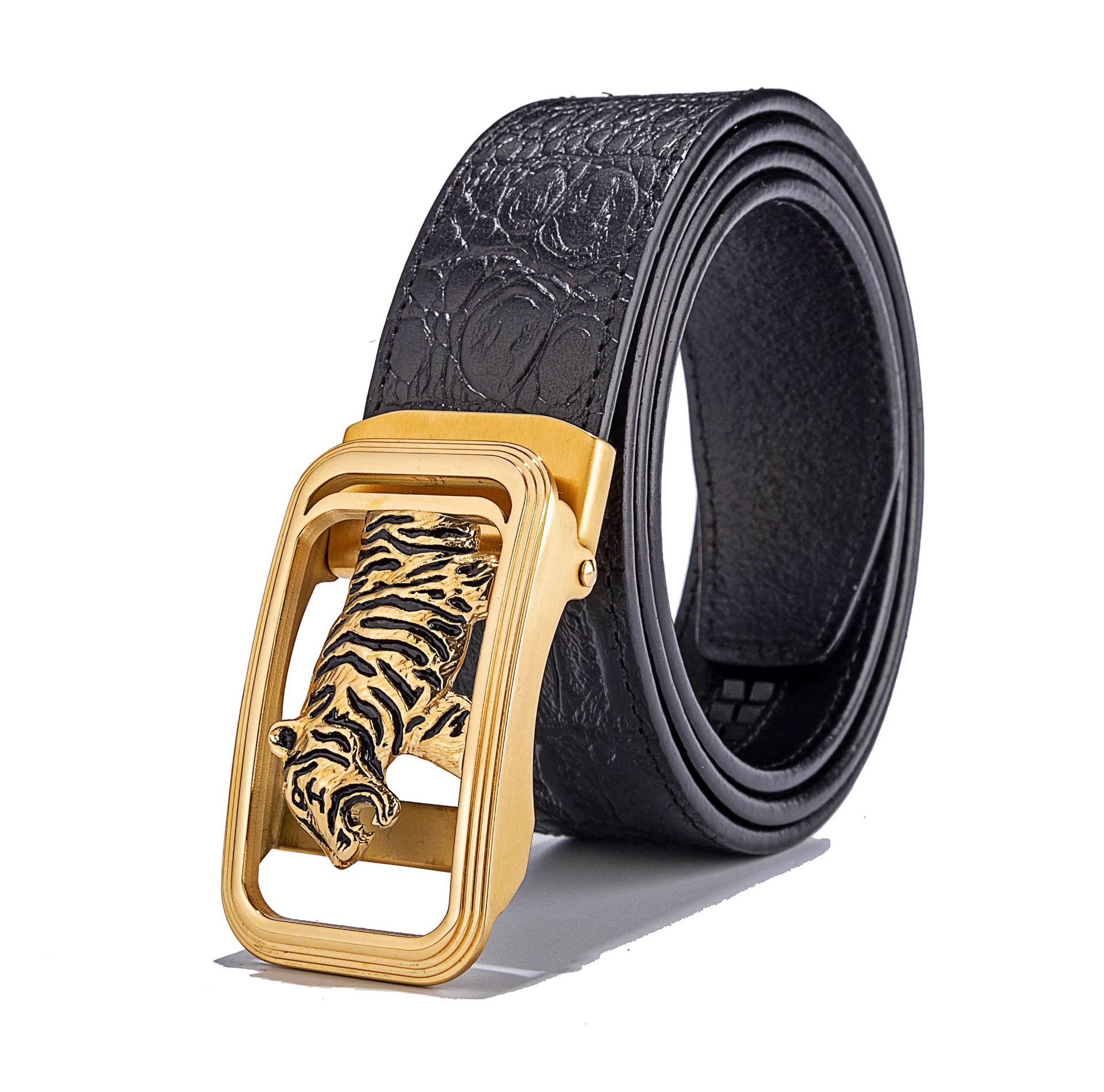 男士不锈钢扣头真皮腰带 意大利进口头层牛皮纯牛皮自动扣皮带