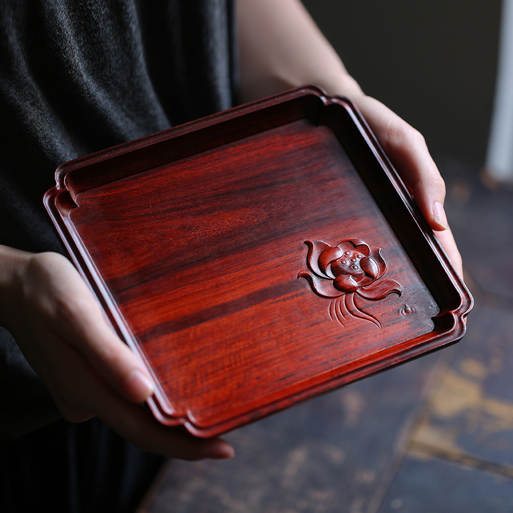 大德 小叶紫檀【荷】四方委角 茶盘瓜果盘 承盘 家居文房用品