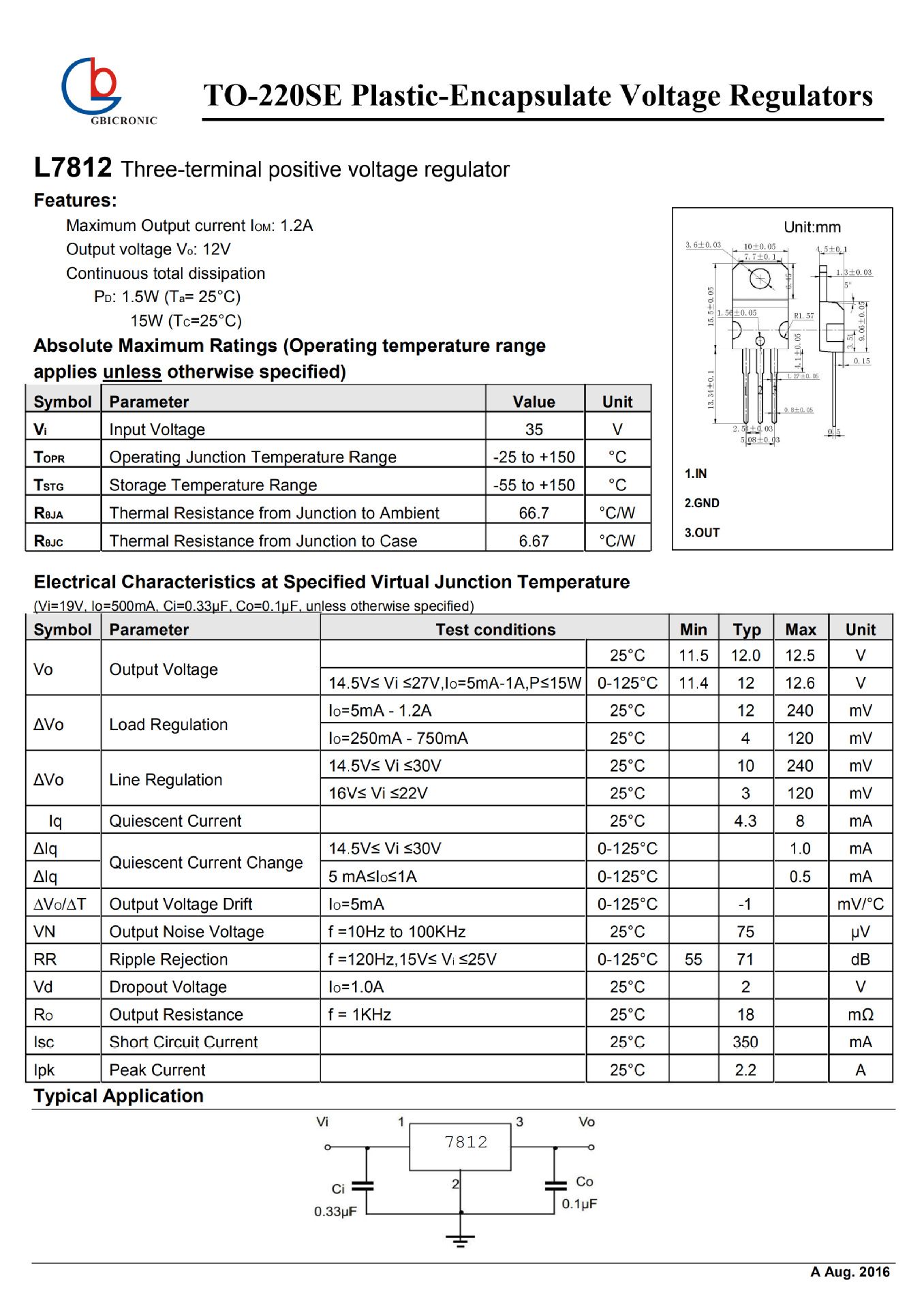 gbicronic三端稳压器l7812cv 封装to-220 12v稳压器 gb厚片