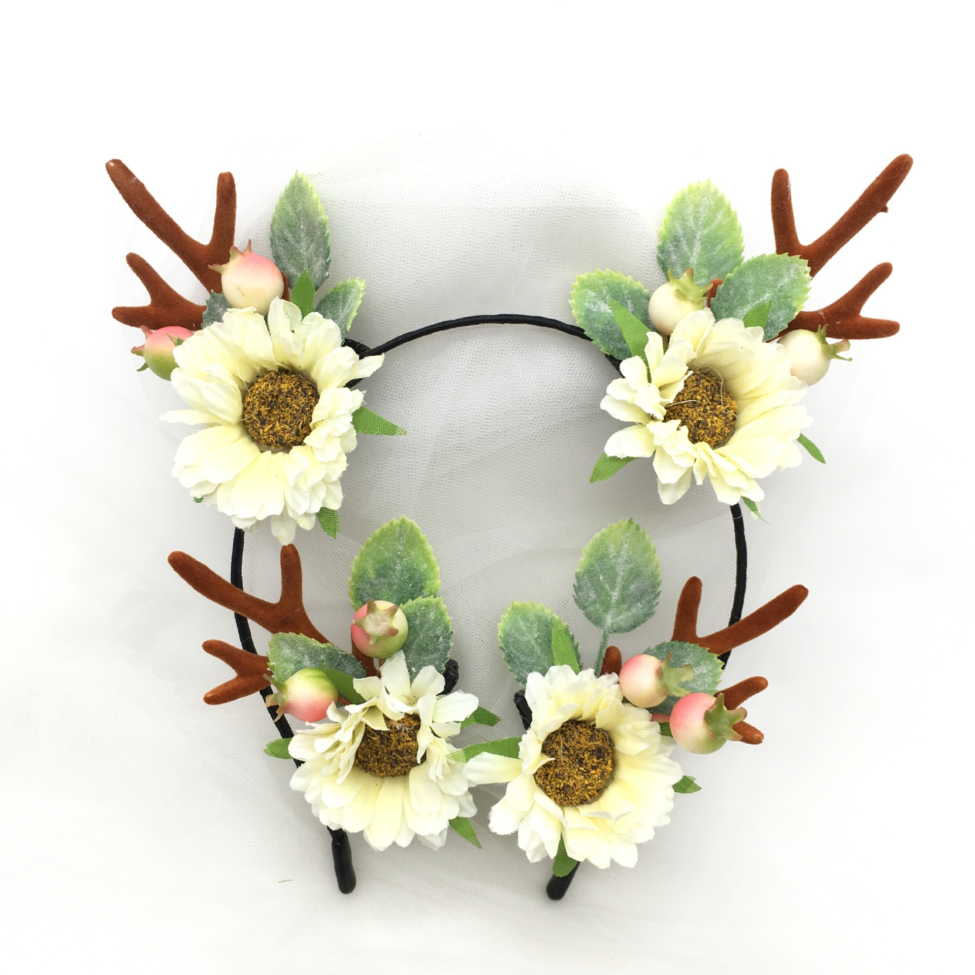 圣诞节鹿角发箍头饰甜美可爱森系儿童鹿角对夹网红鹿角头扣批发