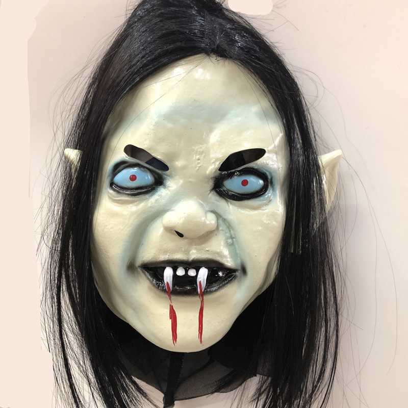 万圣节恐怖僵尸面具化妆舞会恐怖僵尸长发黑布面具流血面具鬼娃脸