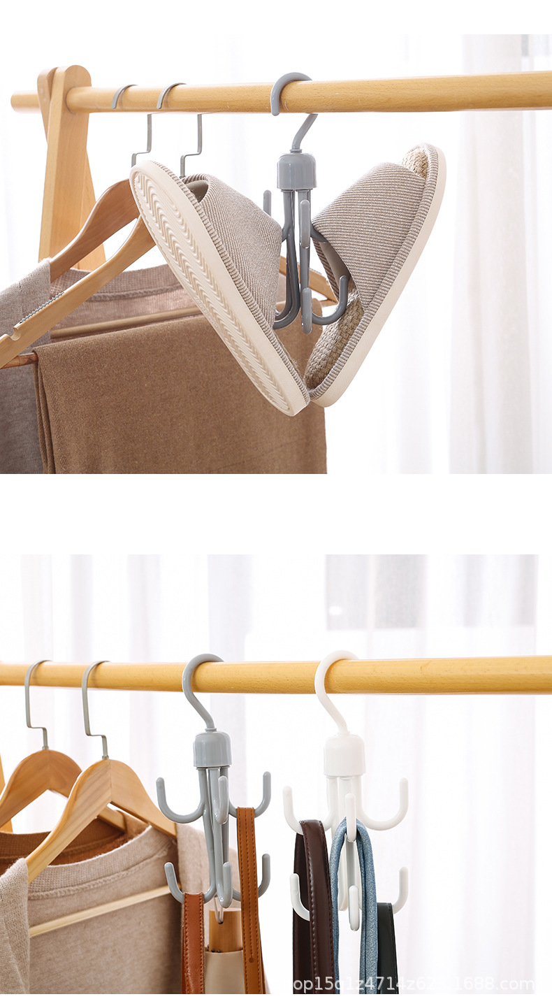 创意双层旋转挂钩八爪多功能衣柜包包挂钩免钉塑料领带挂钩收纳挂