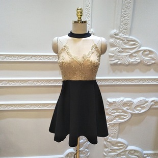 2018春季新款挂脖蕾丝透视夜店女装蹦迪衣生日派对性感礼服连