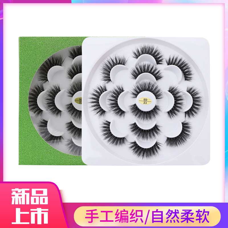 厂家自然交叉浓密款手工制作莲花台5d化纤假七对装睫毛 跨境专供