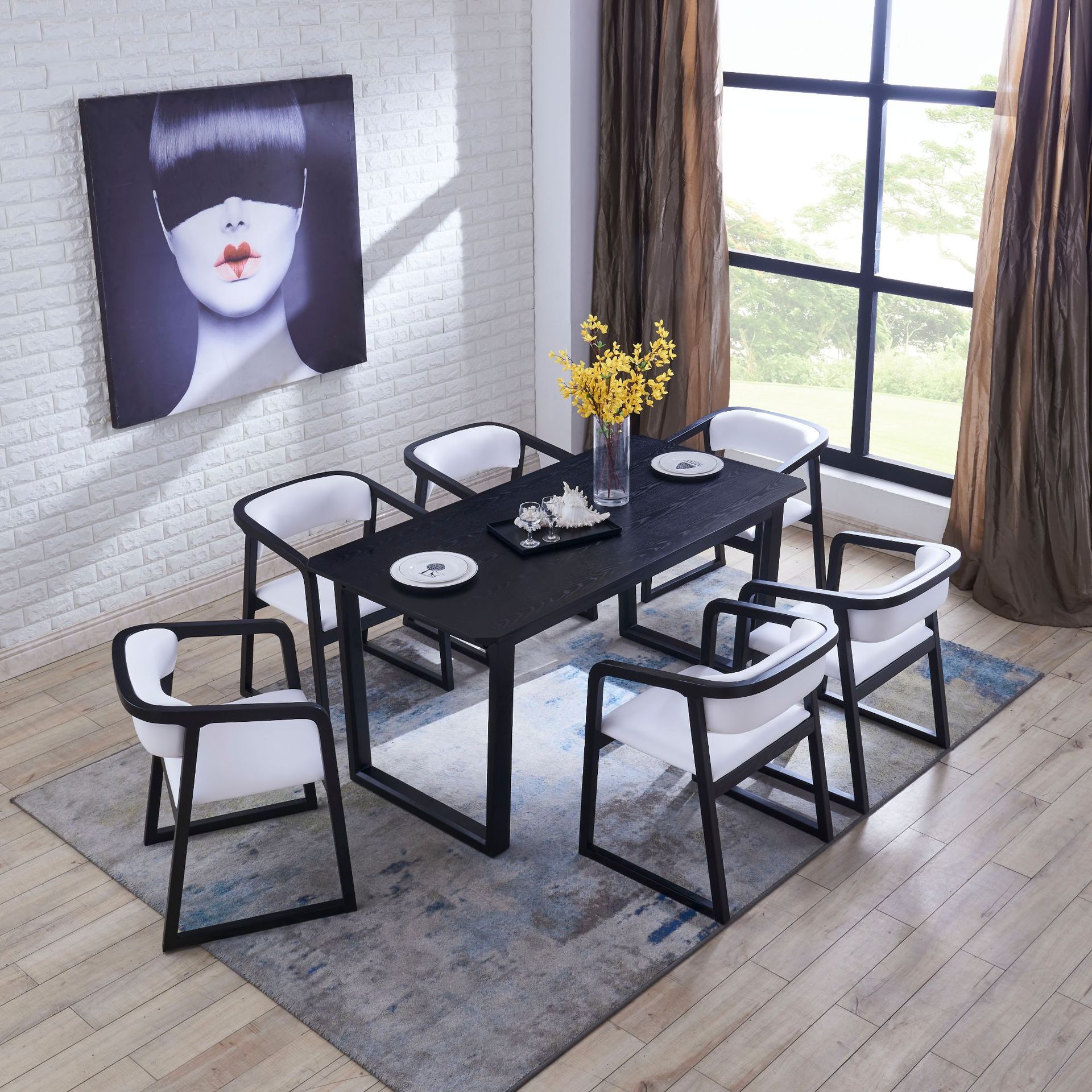 北欧轻奢实木大理石方餐桌椅组合饭桌子白蜡木家用小户型套装