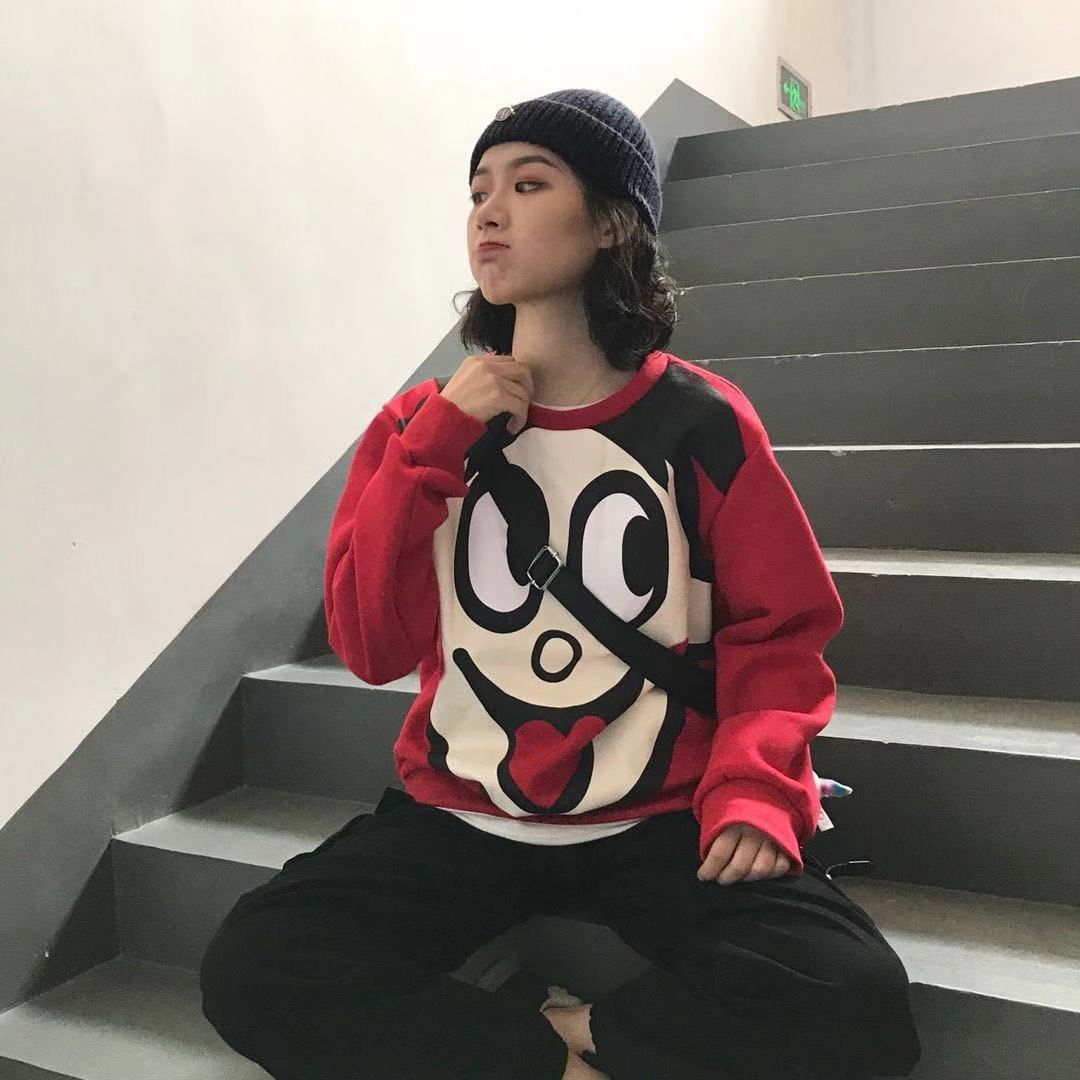 春秋款旺仔牛奶圆领卫衣女薄款旺旺联名款情侣装韩版bf宽松上衣潮