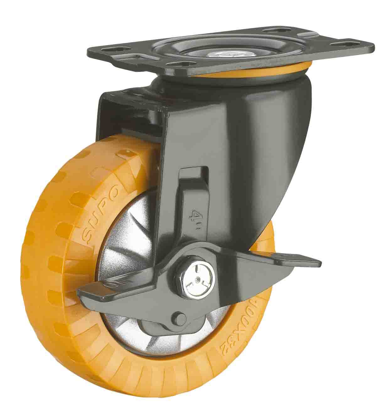 向荣5寸 聚氨酯 防滑带边刹车 橙色 pu万向脚轮j03s-01c-125-361