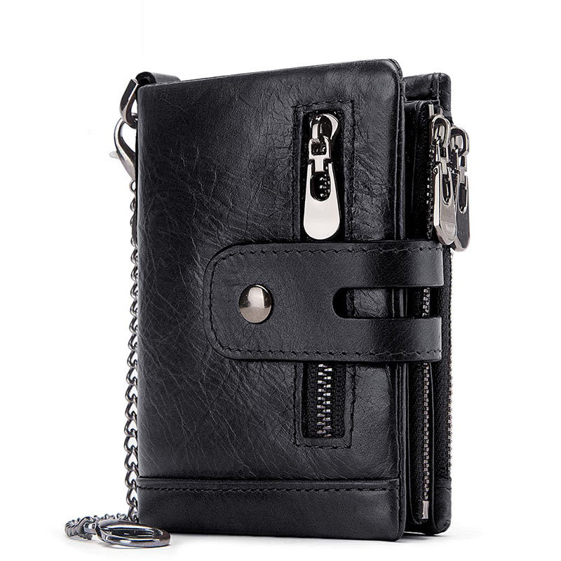 Foreign Trade Cross-Border European and American Wholesale First Layer Cowhide Card Holder Tri-Fold USD Wallet RFID Men's Short Leather Wallet