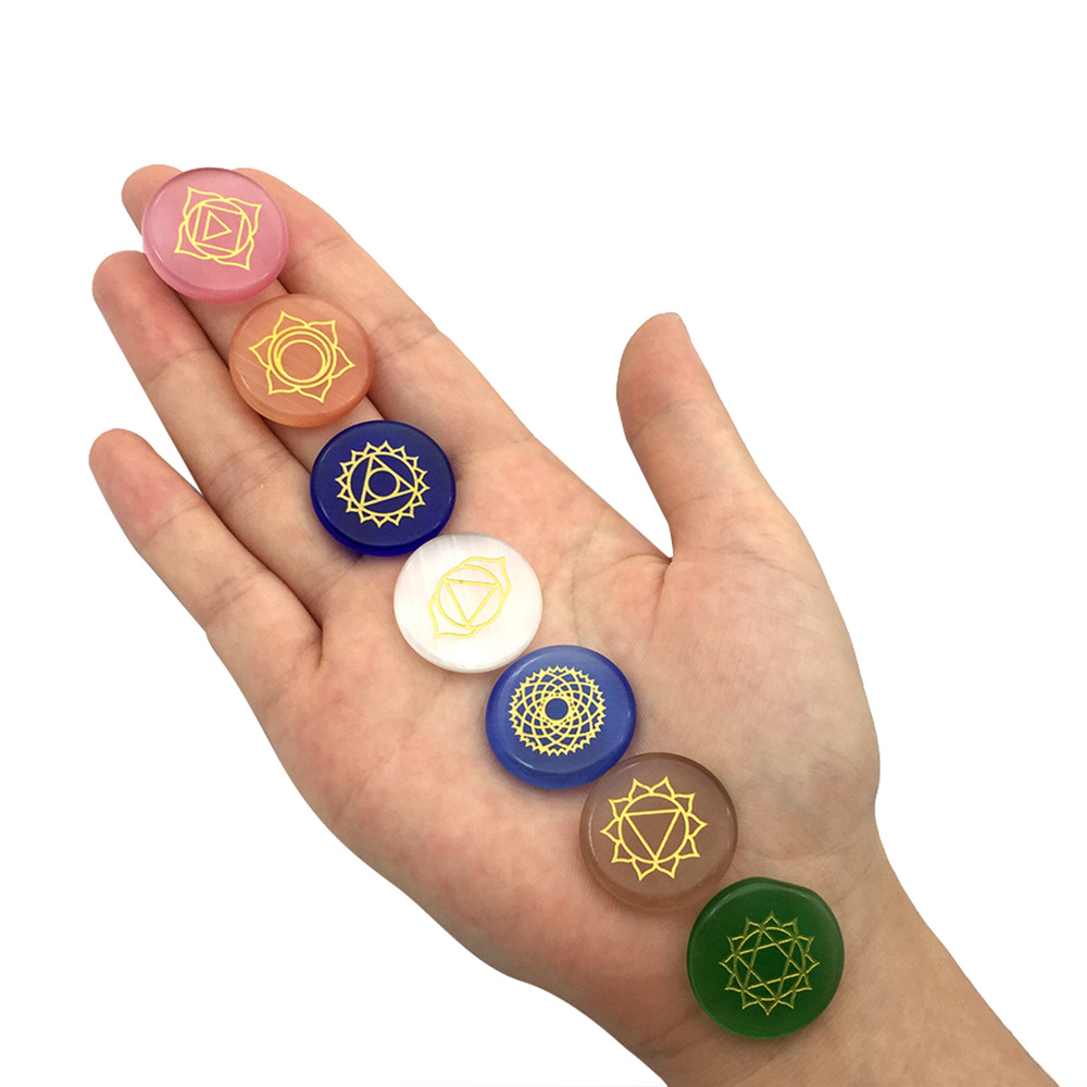 chakra reiki crystals 猫眼石七脉轮能量瑜伽灵气符号疗愈石摆件