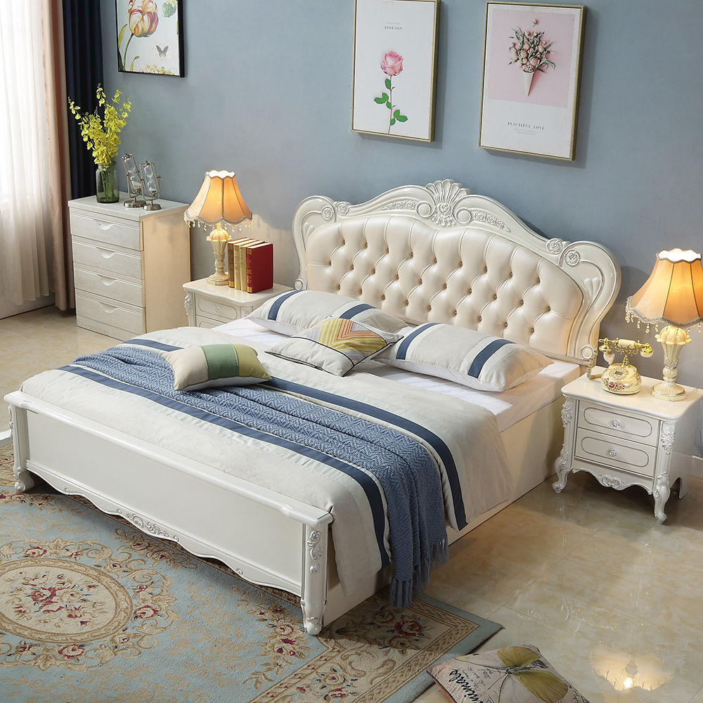 欧床双人床雕花现代婚床公主实木床皮软靠主卧简欧田园高箱储物床