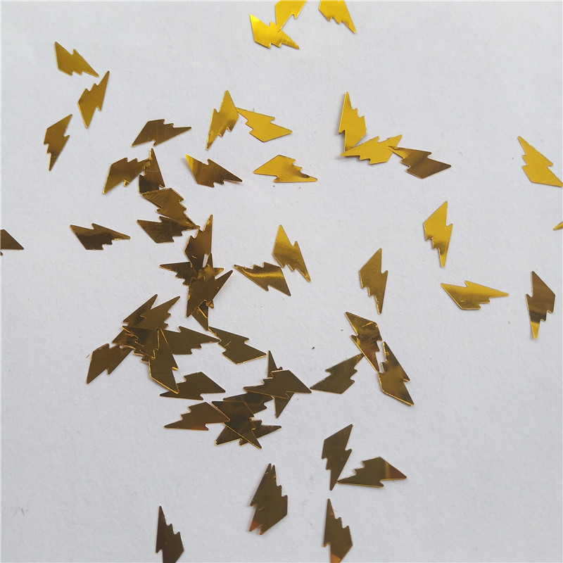 厂家直销 金色大闪电亮片 装饰 填充 流沙不规格镭射 幻彩闪光片