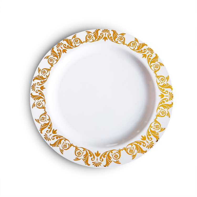 25英寸26cm欧美派对 亚马逊热销一次性食品级ps塑料烫金盘子