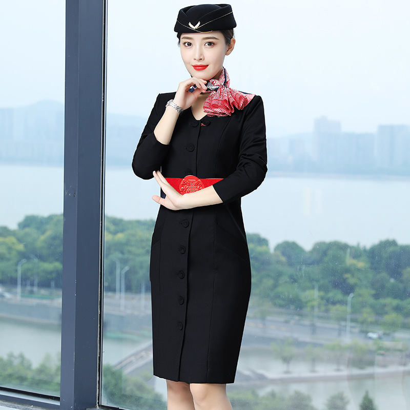 东航空姐制服连衣裙女春秋航空学校培训机构企业气质售楼部工作服