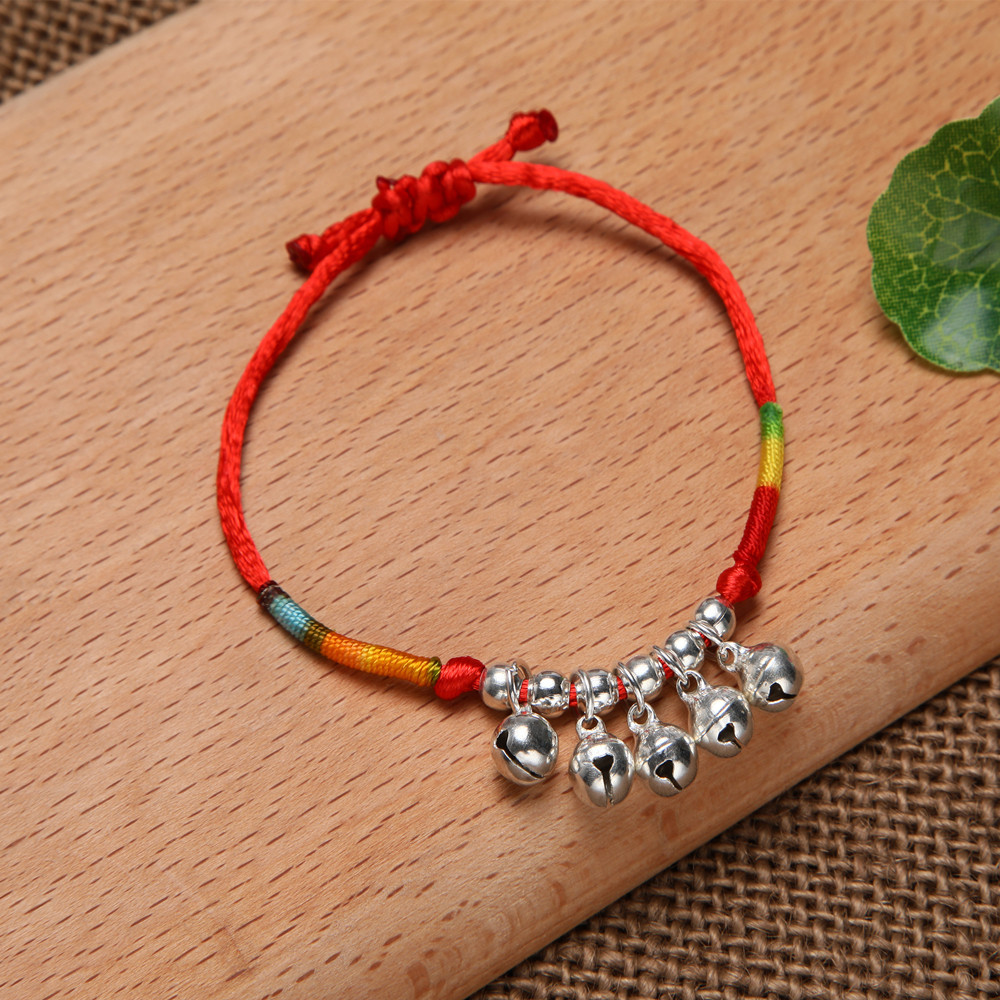 手工编织五彩线加铃铛长命锁手链儿童款绕线五彩绳手绳端午节