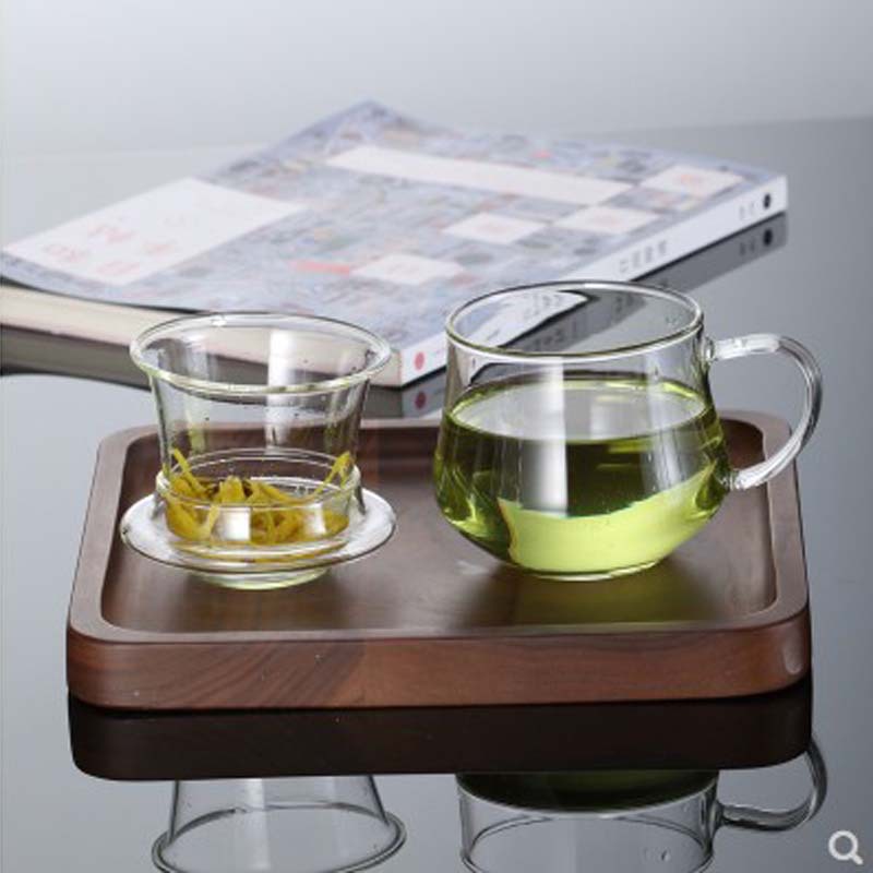 Glass Three-Piece Water Cup Heat-Resistant High Temperature with Cover Strain Liner Office Tea Cup