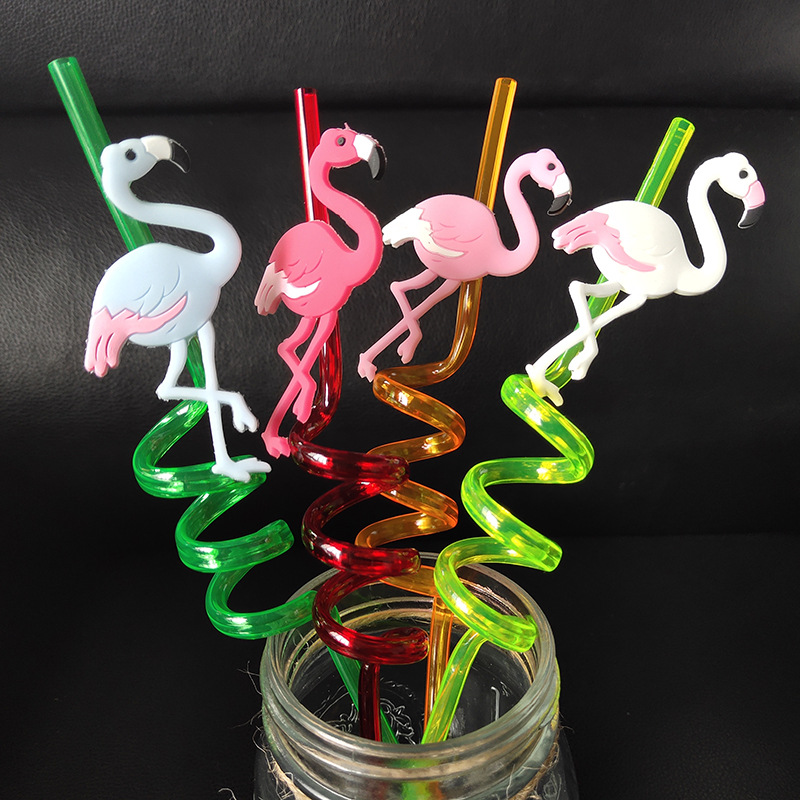 创意喝水火烈鸟造型吸管水果艺术吸管儿童可爱卡通塑料吸管独角兽